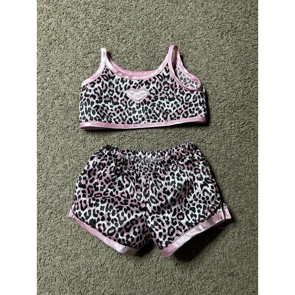 Build A Bear Workshop Pink & Black Leopard Print Pajamas with Heart - Picture 1 of 3